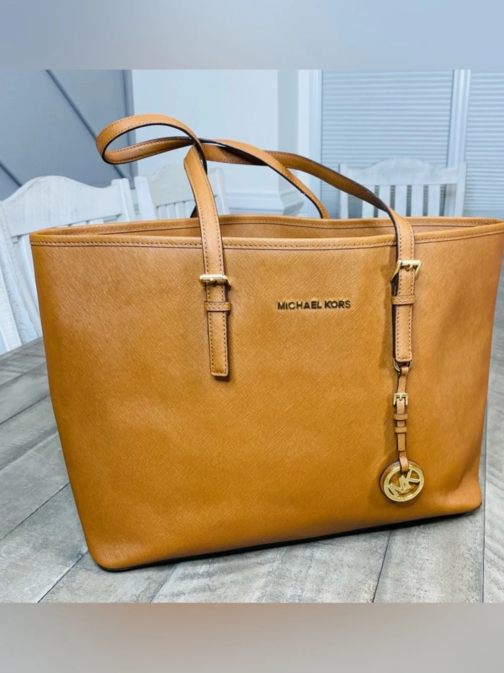 Michael Kors Jet Set Large Saffiano Leather Tote Bag - Honey/Tan - Picture 4 of 12